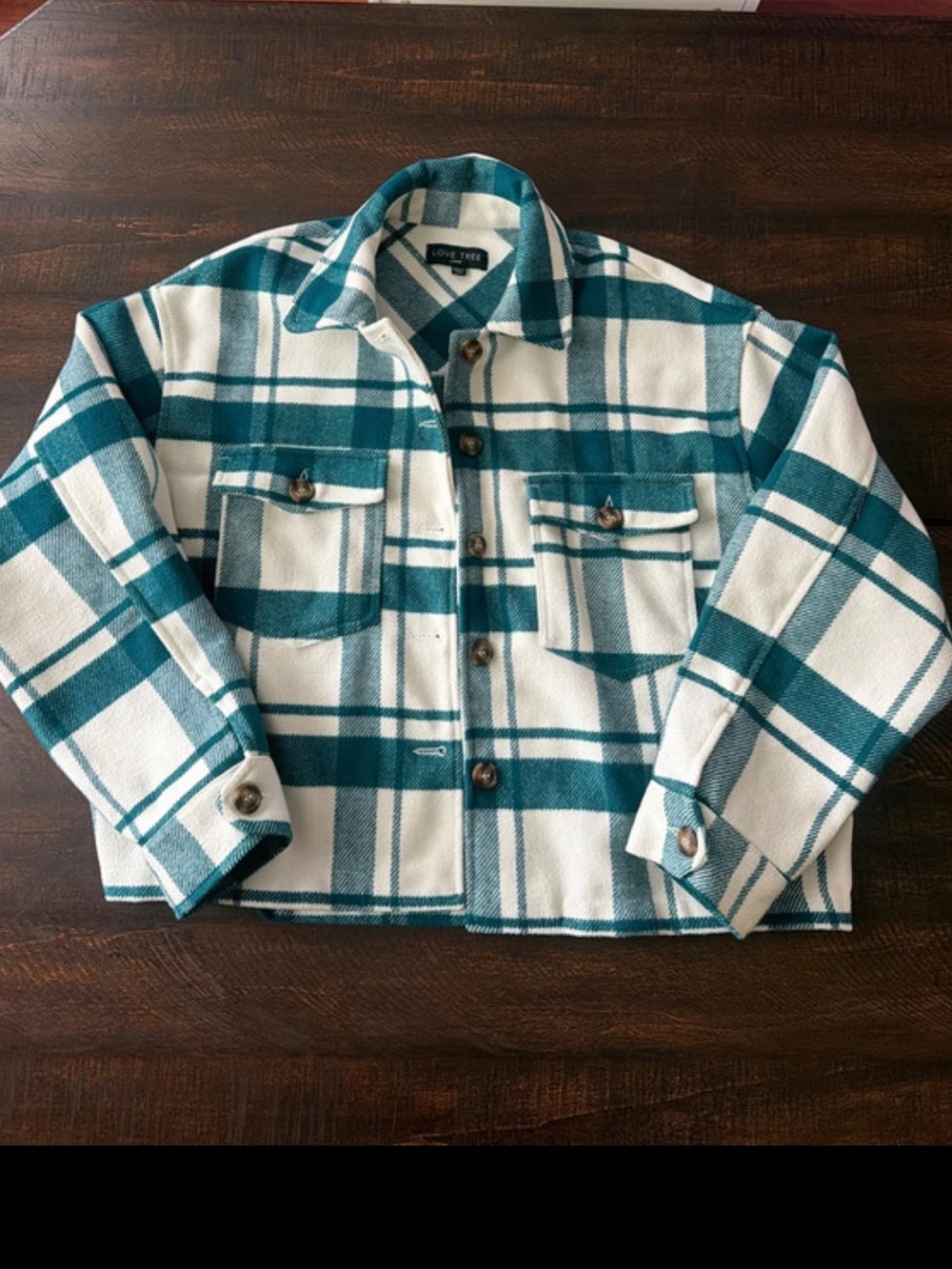 LOVE TREE Greenish & Cream Plaid Jacket
